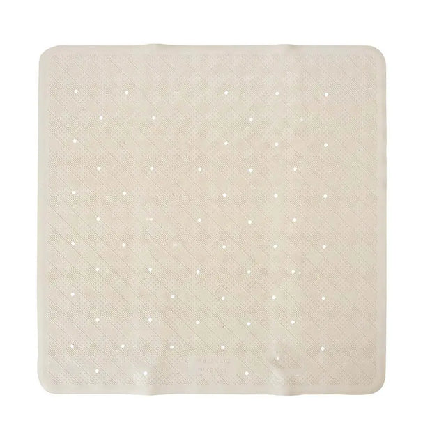 Beige square mat with a subtle pattern on a white background