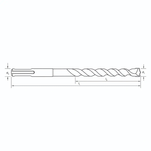 Technical line drawing of a twist drill bit with dimension annotations, shown horizontally on a plain white background.