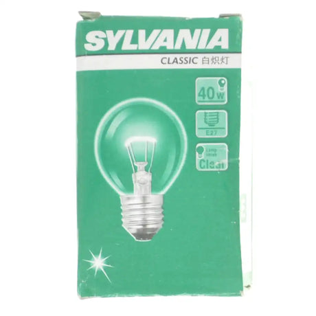 Sylvania light bulb packaging with green background