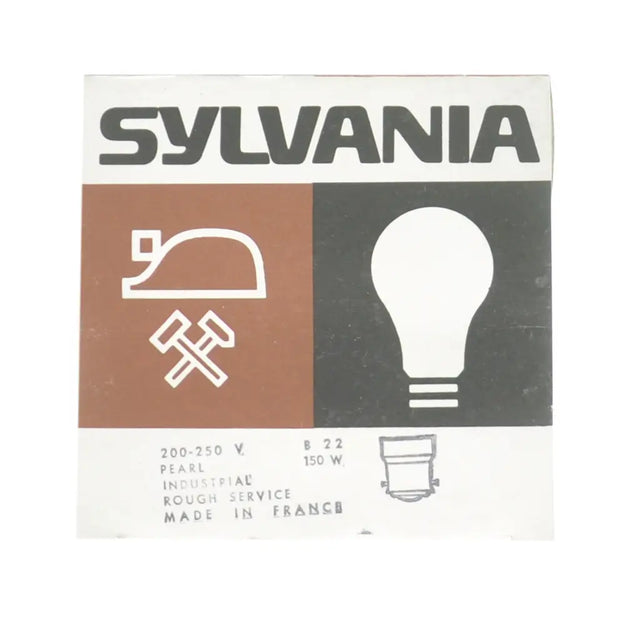 Sylvania light bulb packaging with symbols and text on a white background