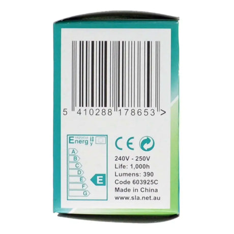 Back of a green and white packaging box with a barcode and product information.