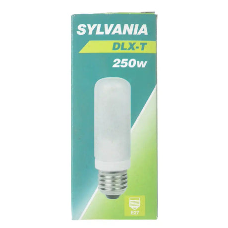 Sylvania DLX-T 250w light bulb packaging on a white background