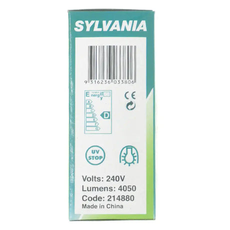 Sylvania light bulb packaging with product details on a white background