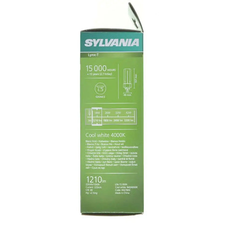 Sylvania light bulb packaging with green background