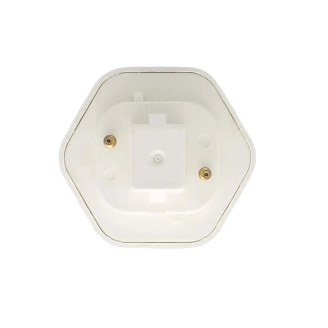 Hexagonal white light fixture on a white background