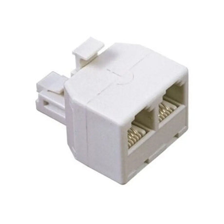 White Ethernet cable connector on a white background