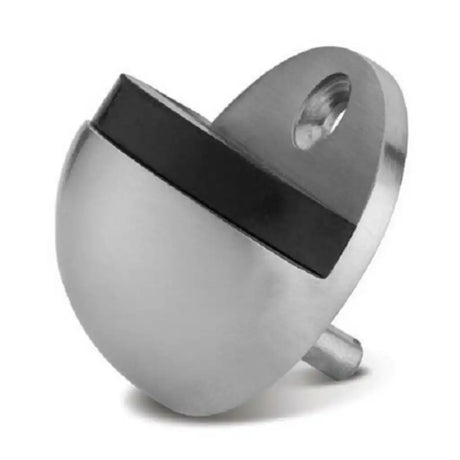 Metallic object with black and silver design on a white background