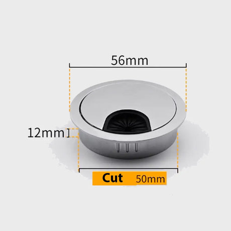 Round metallic object with dimensions labeled on a light gray background