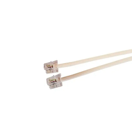 Two beige Ethernet cables with connectors on a white background