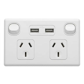 Tesla Power Wall Plate 2 Socket With 2 USB 10A White