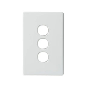 White wall plate with three circular openings on a white background