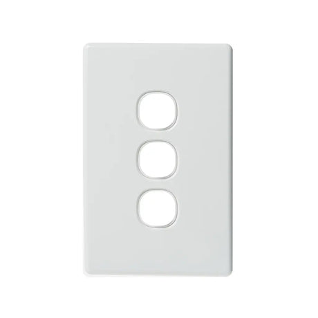 White wall plate with three circular openings on a white background