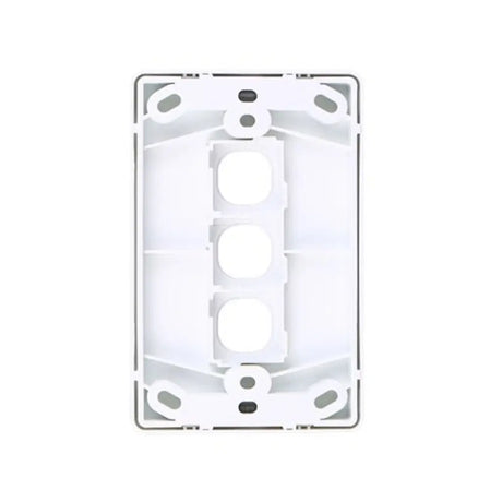 White electrical wall plate with multiple sockets on a white background