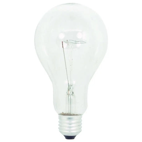 Clear incandescent screw 150W light bulb on a white background