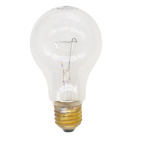 Clear light bulb with gold base on a white background