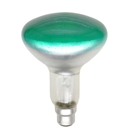 Green and silver light bulb on a white background