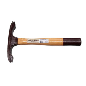 Hammer with a wooden handle and metal head on a white background