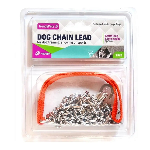 Dog chain lead packaging with TrendyPets branding on a white background