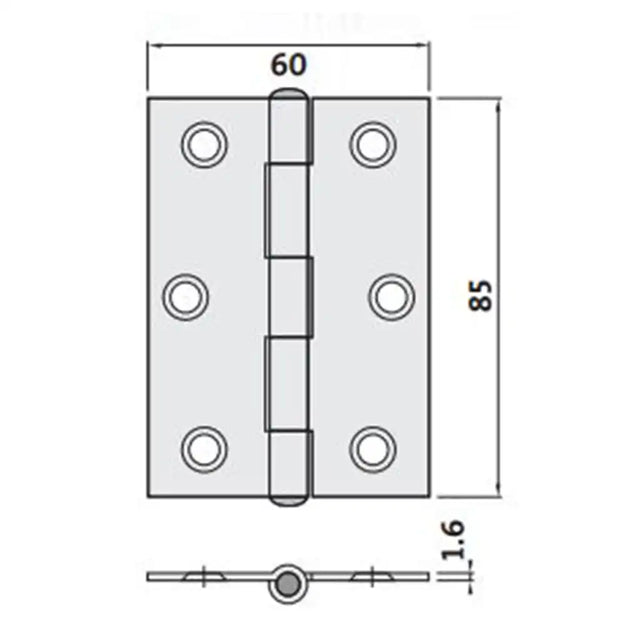 Trio Butt Hinge 85x60x1.6mm LP CP BT8516LPCP