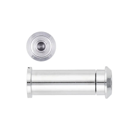Silver door handle and lock mechanism on a white background