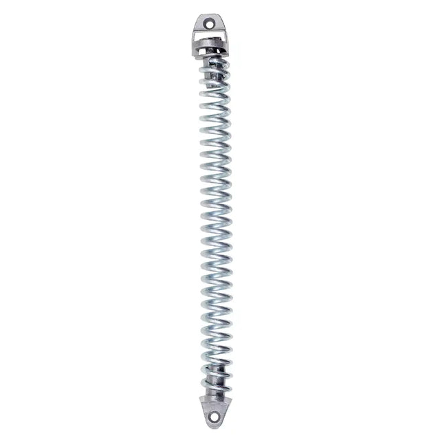Metallic spring with chrome ends on a white background