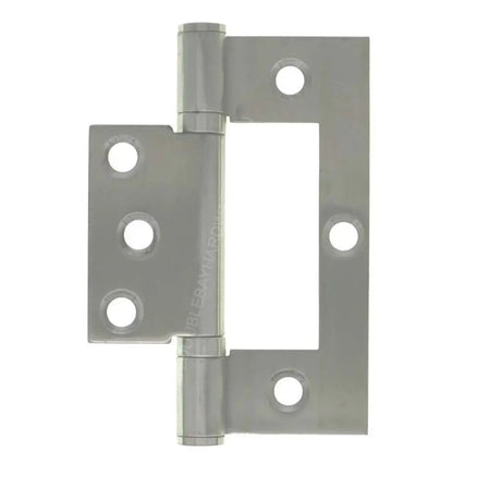 Metallic door hinge on a white background