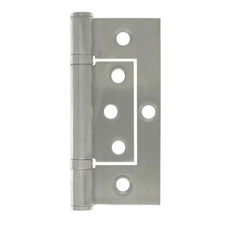 Metallic door hinge on a white background