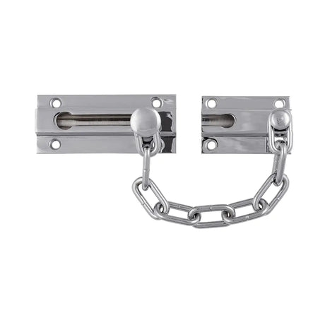 Metal door chain lock on a white background