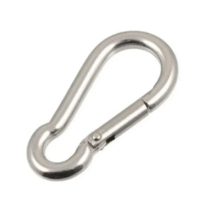 Metallic carabiner on a white background