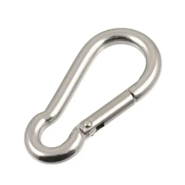Metallic carabiner on a white background