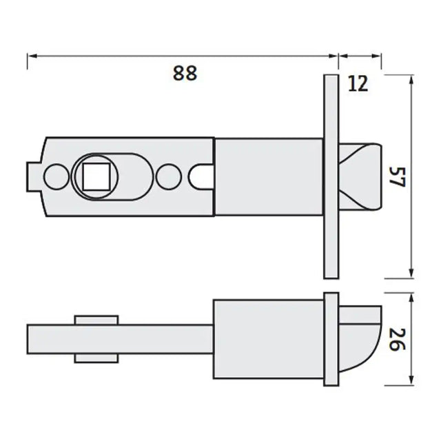 Technical drawing of a mechanical component with dimensions