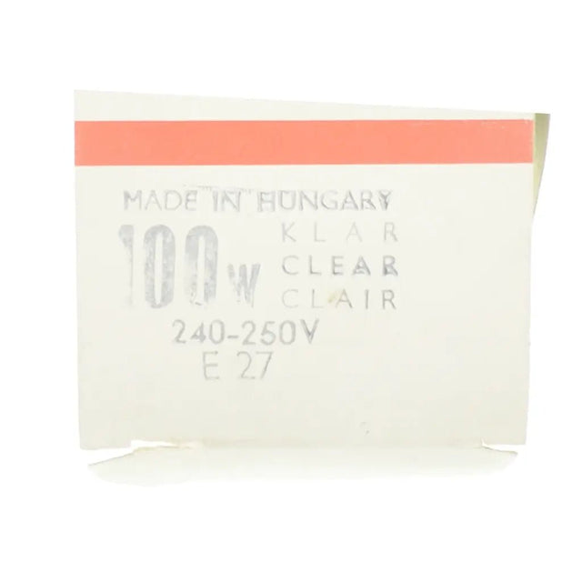 Light bulb packaging with text 'Made in Hungary' and technical details on a white background