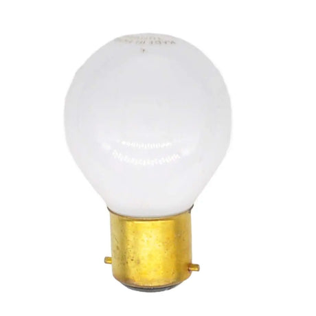 Light bulb with white glass and gold base on a white background