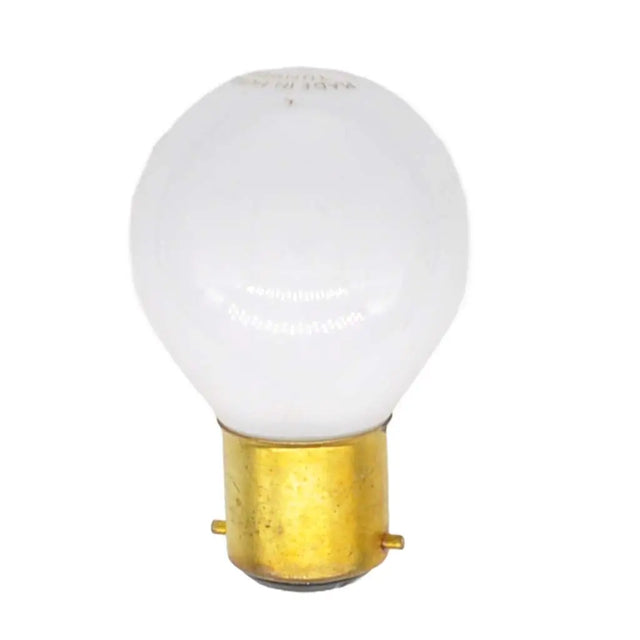 Light bulb with white glass and gold base on a white background