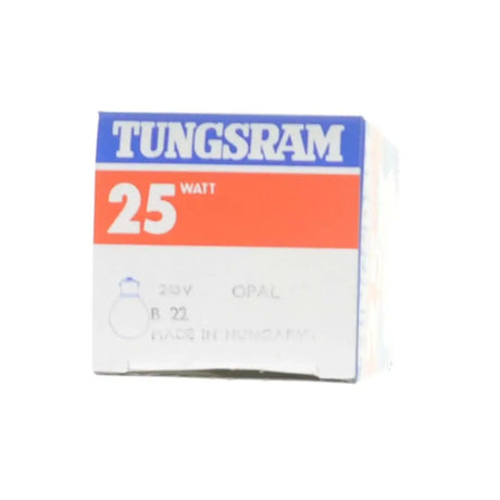 Tungsram 25-watt bulb packaging on a white background