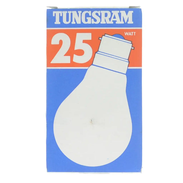 Tungsram 25-watt light bulb packaging on a white background