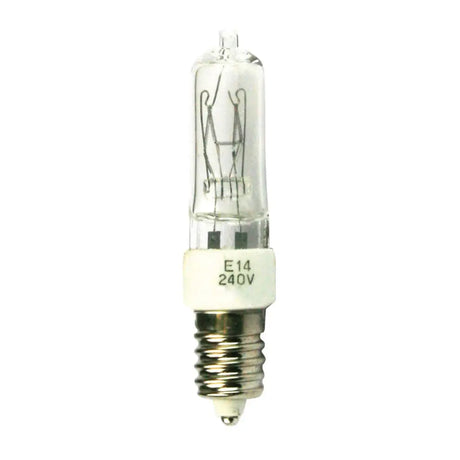 Clear light bulb with E14 base on a white background