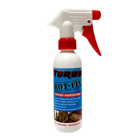 Turbo Rot-Fix wood hardener spray bottle on a white background