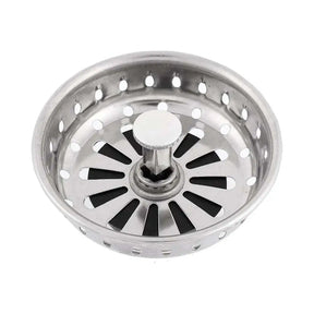 Stainless steel sink strainer on a white background