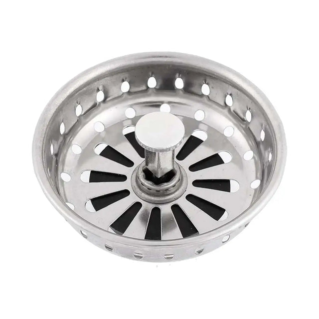 Stainless steel sink strainer on a white background