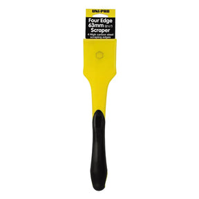 Yellow scraper with black handle on a white background