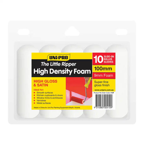 Pack of UNI-PRO high density foam roller sleeves with packaging details on a white background