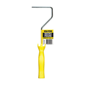 Yellow paint roller with metal handle on a white background