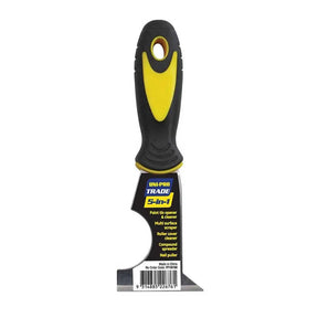 Paint scraper with black and yellow handle on a white background