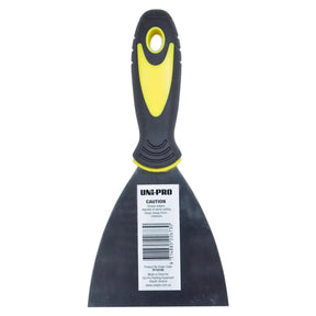 Black putty knife with yellow handle and UNI-PRO label on a white background