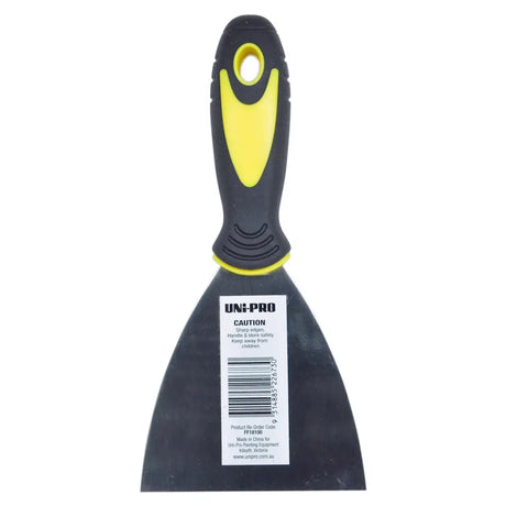 Black putty knife with yellow handle and UNI-PRO label on a white background