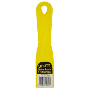 Yellow utility patch and fill scraper with black label on a white background