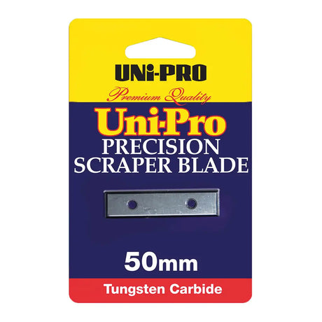 Uni-Pro precision scraper blade packaging with yellow, blue, and red design.