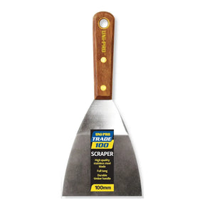 Scraper tool with wooden handle and metal blade on a white background