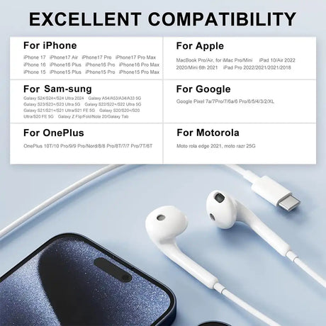 USB-C Headphones for iPhone with Mic & Volume Control